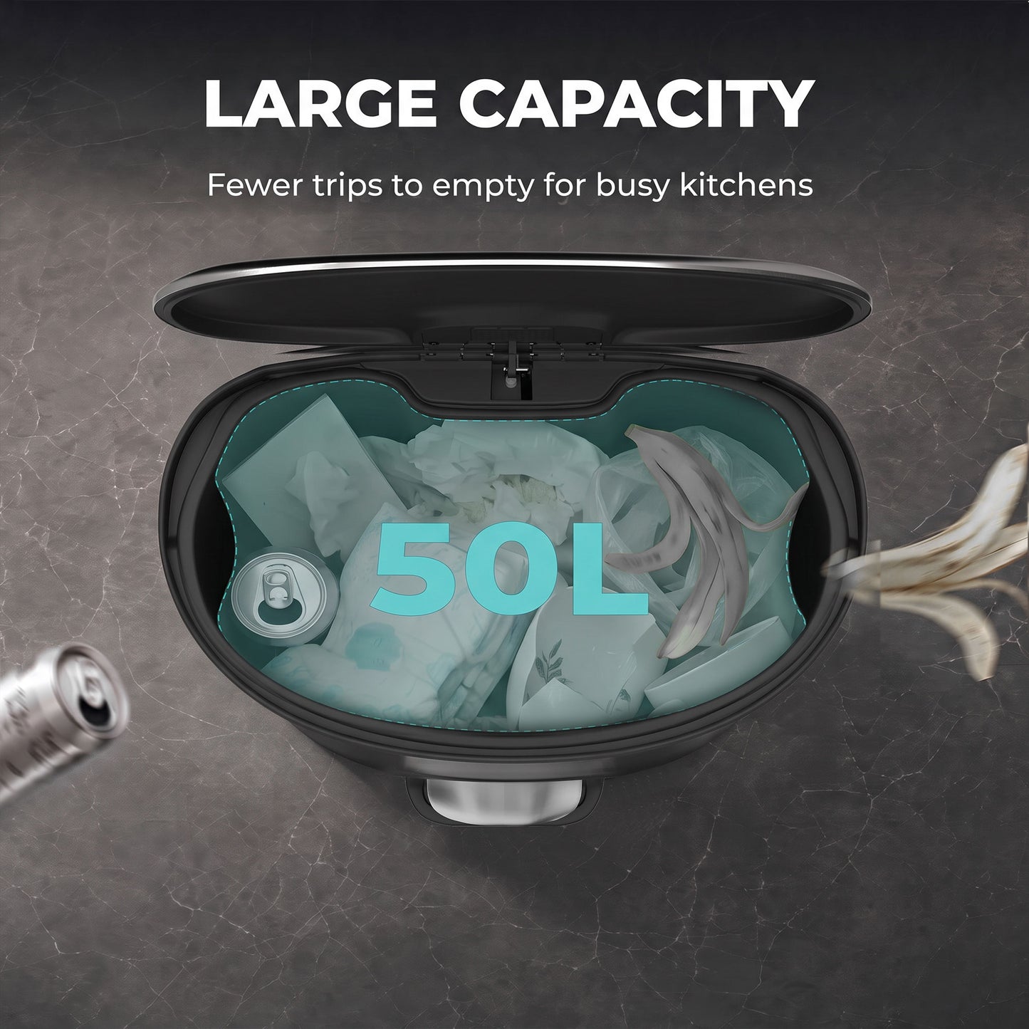 HOMCOM 50L Kitchen Pedal Bin, Rubbish Bin with Soft-Close and Stay-Open Lid, Removable Inner Bucket, Silver Tone