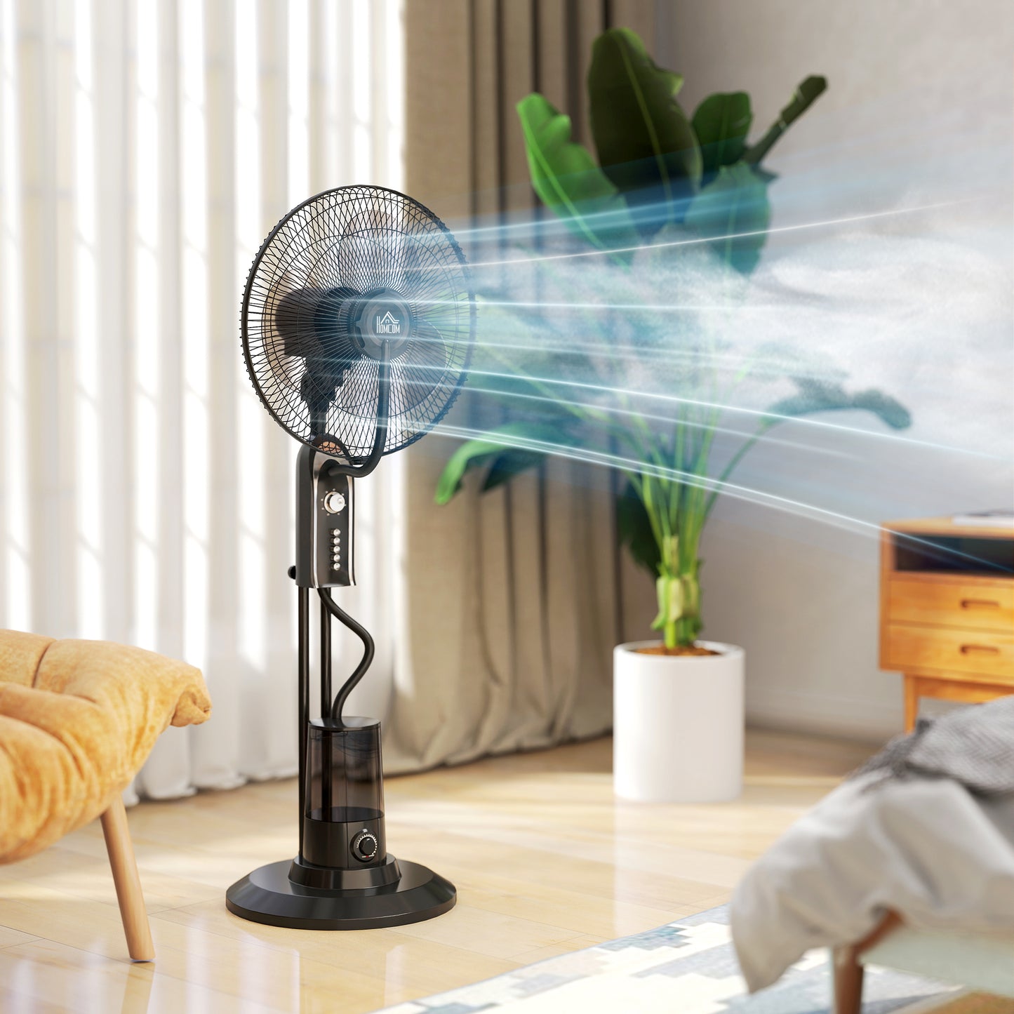 HOMCOM Pedestal Fan with Water Mist Spray, 70° Oscillation, Tilt Head, 4 Speeds, 3 Modes, Adjustable Mist, 3.2L Water Tank, 120 cm, Home, Black