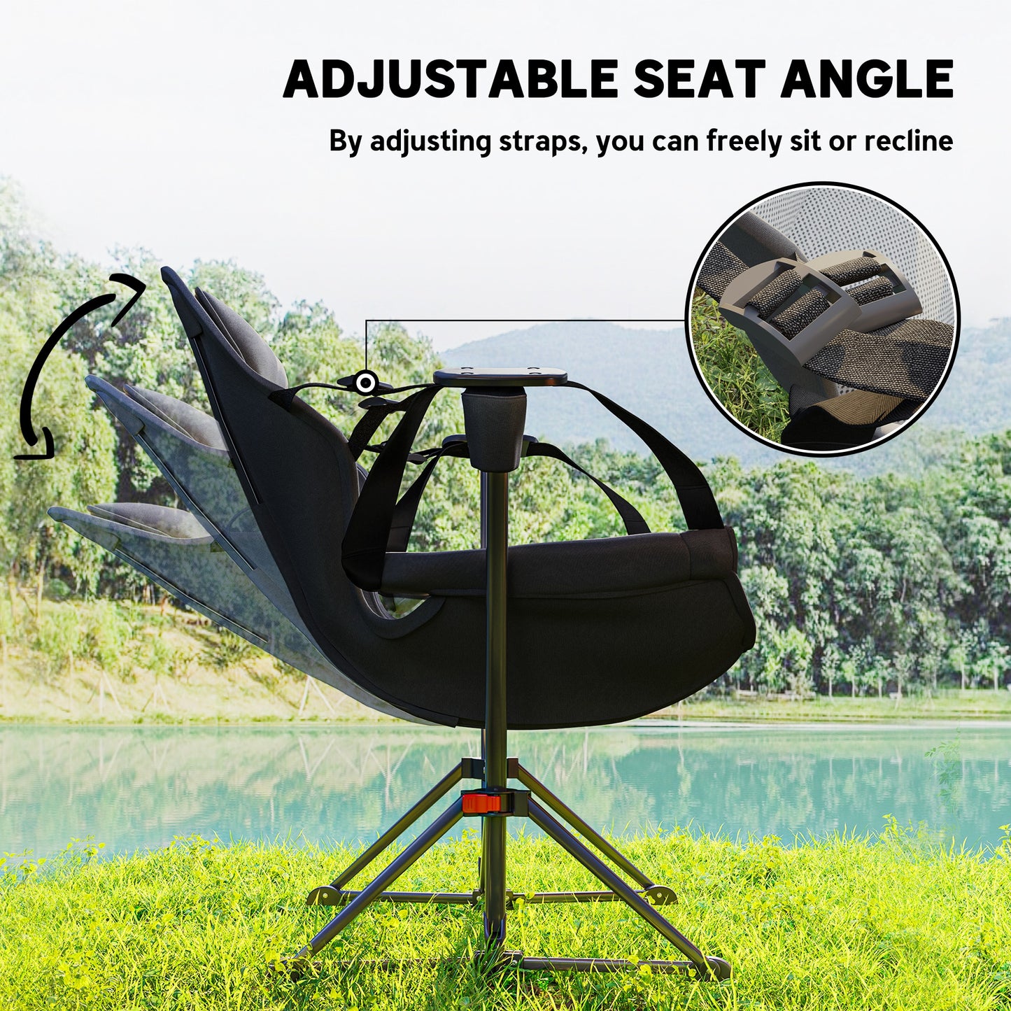 Outsunny Set of 2 Camping Chairs, Adjustable Swinging Chair with Cup Holder, Headrest & Carry Bag, Black