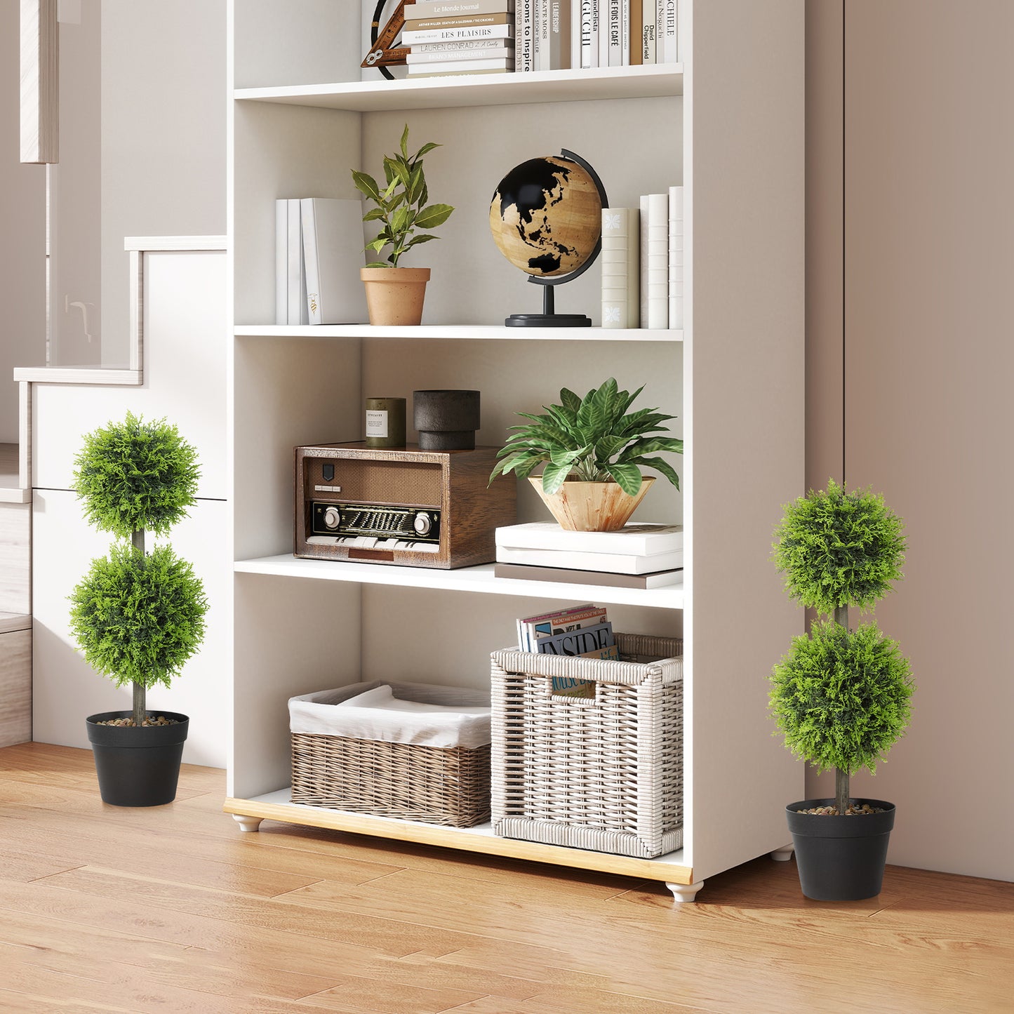 HOMCOM Set of 2 Decorative Artificial Plants, 60cm Faux Topiary Cypress Ball Trees with Pot and Pebbles, Fake Plants for Decor, Green