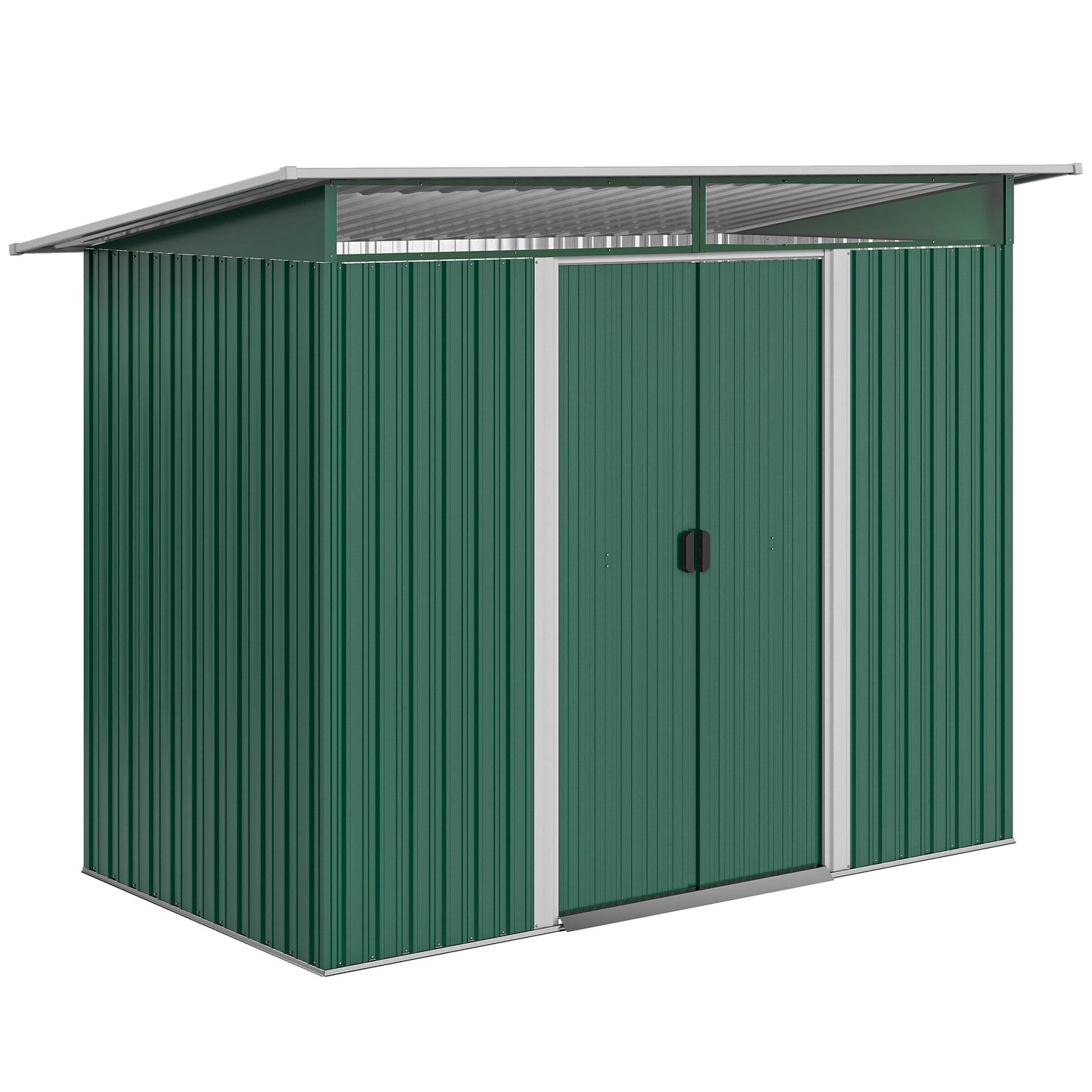 Outsunny Pent Roofed Metal Garden Shed House Hut Gardening Tool Storage w/ Ventilation 260L x 133W x 200Hcm