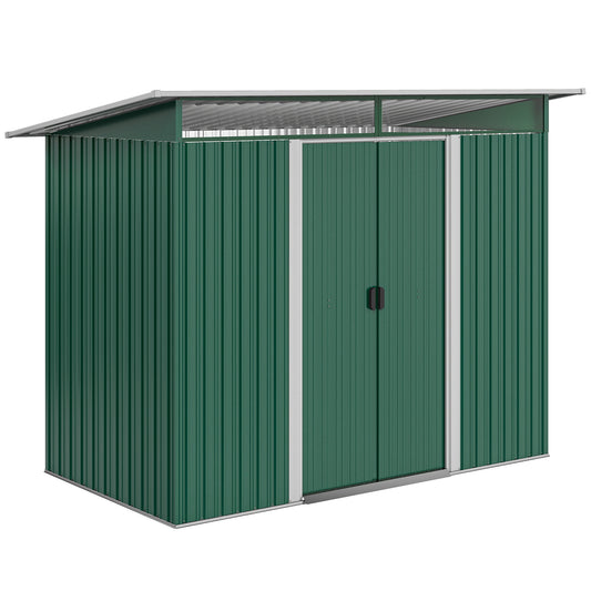 Outsunny Pent Roofed Metal Garden Shed House Hut Gardening Tool Storage w/ Ventilation 260L x 133W x 200Hcm