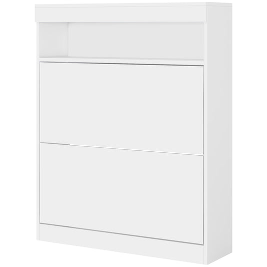 HOMCOM 16 Shoe Pair Storage Cabinet, with Flip Doors - White