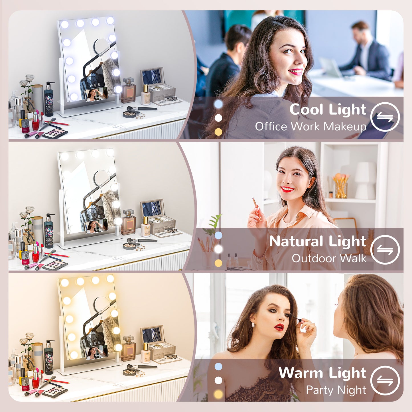 HOMCOM 37x46cm Hollywood Vanity Mirror, 12 LED Bulbs, 3 Colours, USB Port, Touch Screen