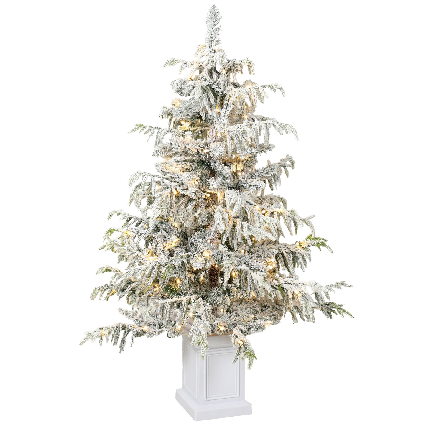 HOMCOM 4ft Prelit Flocked Christmas Tree, Artificial Snow Flocked Spruce with 160 Warm White LED Lights, 8 Modes, Green