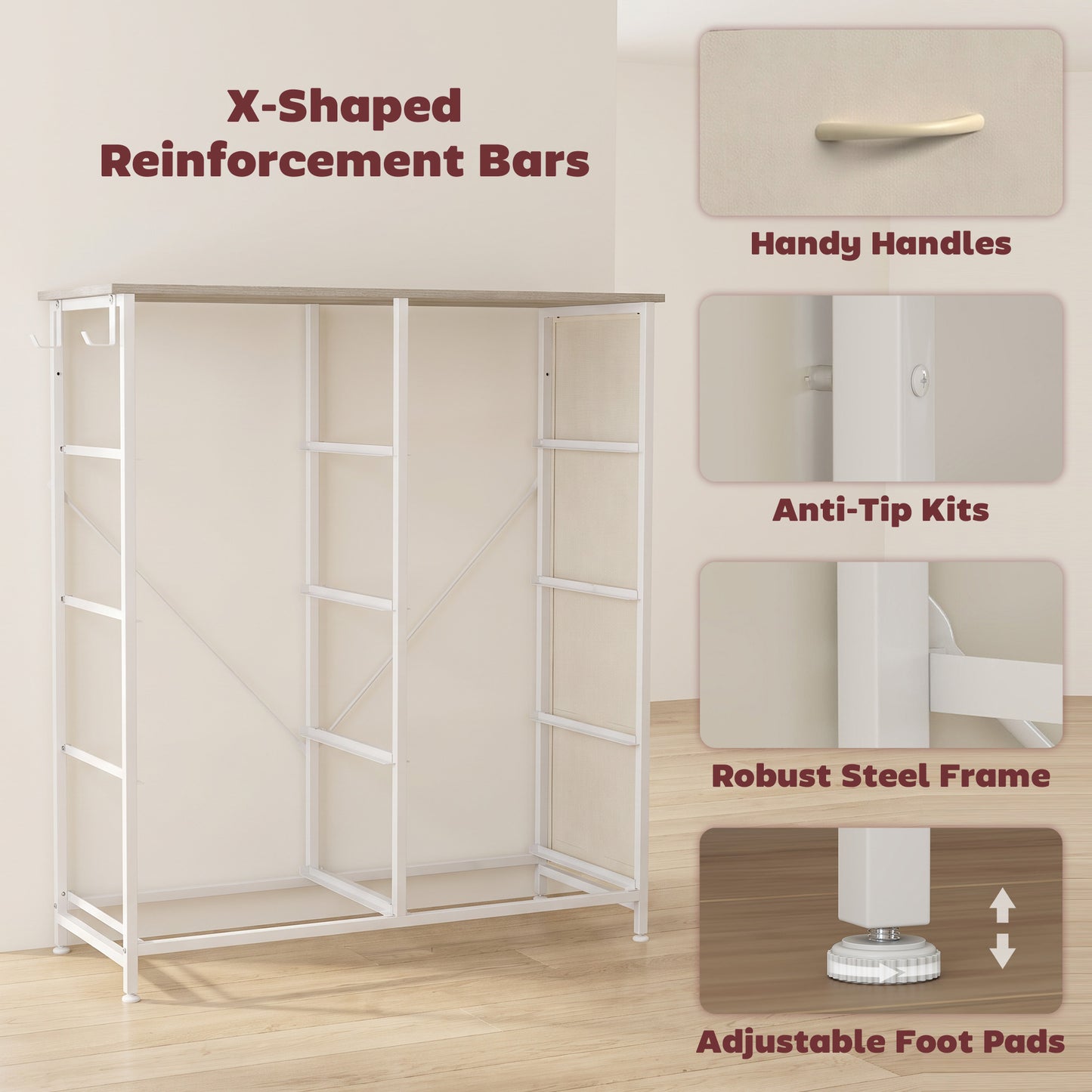 HOMCOM Chest of Drawers, Dresser for Bedroom with 8 Fabric Drawers, Tall Storage Unit w/ Side Storage Bag, Natural Wood Finish