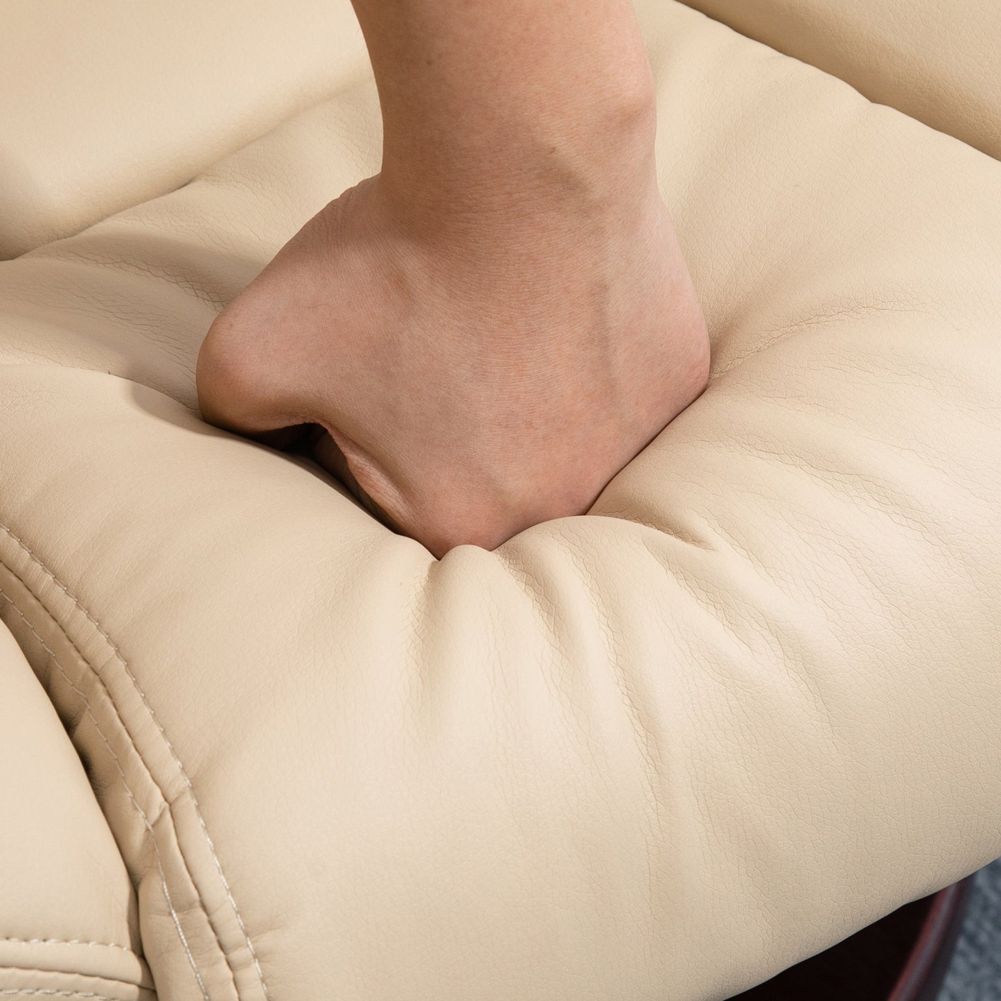 HOMCOM Faux Leather Extra-Padded Reclining Chair & Footstool Beige