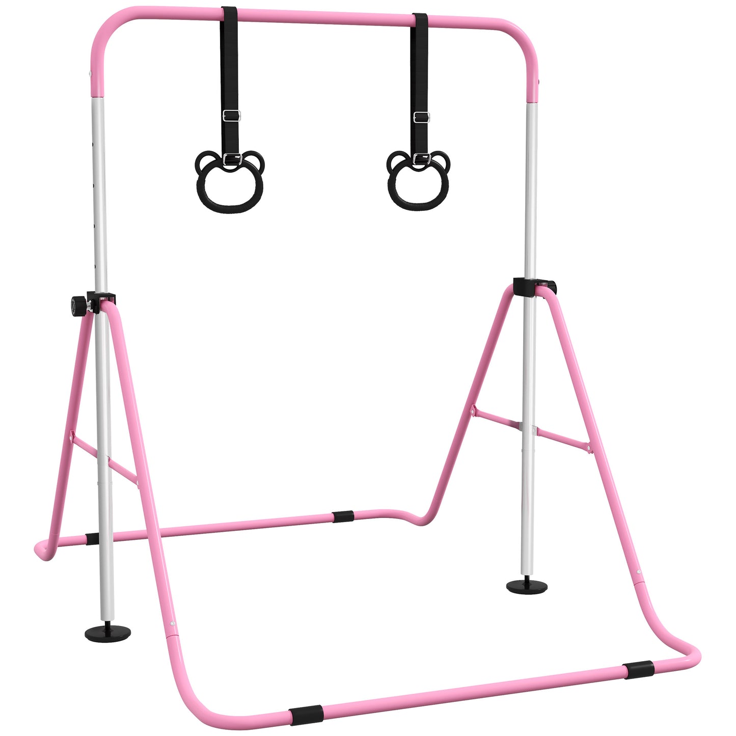 HOMCOM Adjustable Height, Foldable Kids Gymnastics Bar w/ Non-Slip Mats, for 3+ Years, Pink