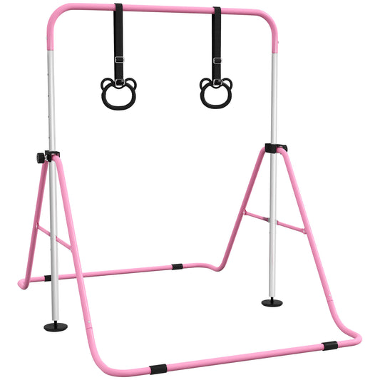 HOMCOM Adjustable Height, Foldable Kids Gymnastics Bar w/ Non-Slip Mats, for 3+ Years, Pink