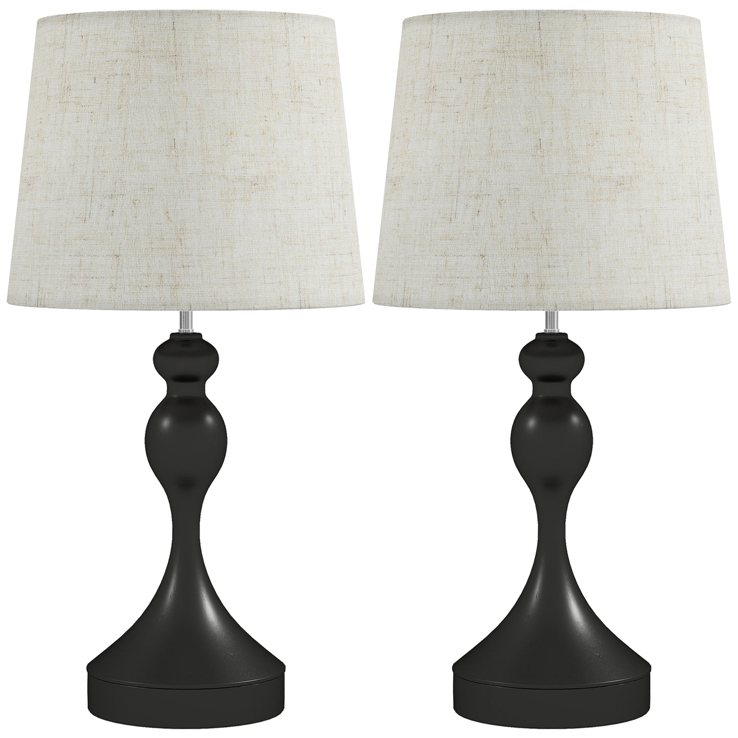 HOMCOM Set of Two Three-Colour Lamps, with USB Ports - Black/Beige