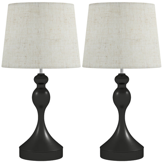 HOMCOM Set of Two Three-Colour Lamps, with USB Ports - Black/Beige
