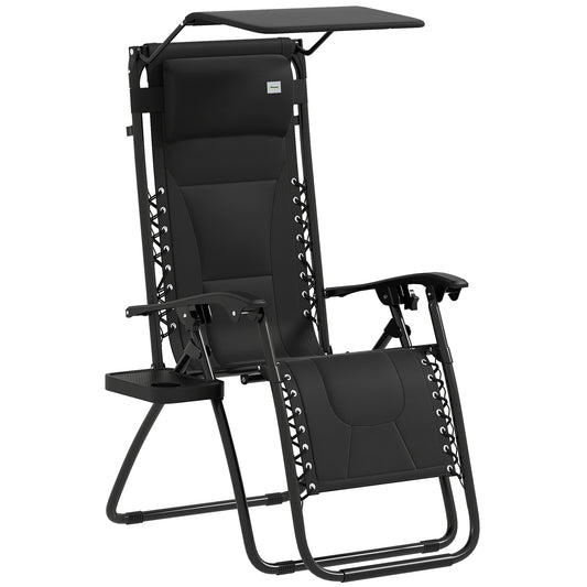 Outsunny Zero Gravity Lounger: Folding Reclining Chair with Shade, Cup Holder, Cushion & Headrest, Black