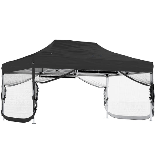 Outsunny 3 x 4.5 m Pop Up Gazebo with Mesh Nettings, UPF50+ Heavy Duty Outdoor Garden Party Tent Marquee, Black