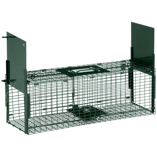 Outsunny Humane Rat & Squirrel Trap, Double Doors, Live Cage for Catch & Release of Mice, Rats, Rodents, Indoor/Outdoor, 60x18x20cm, Green