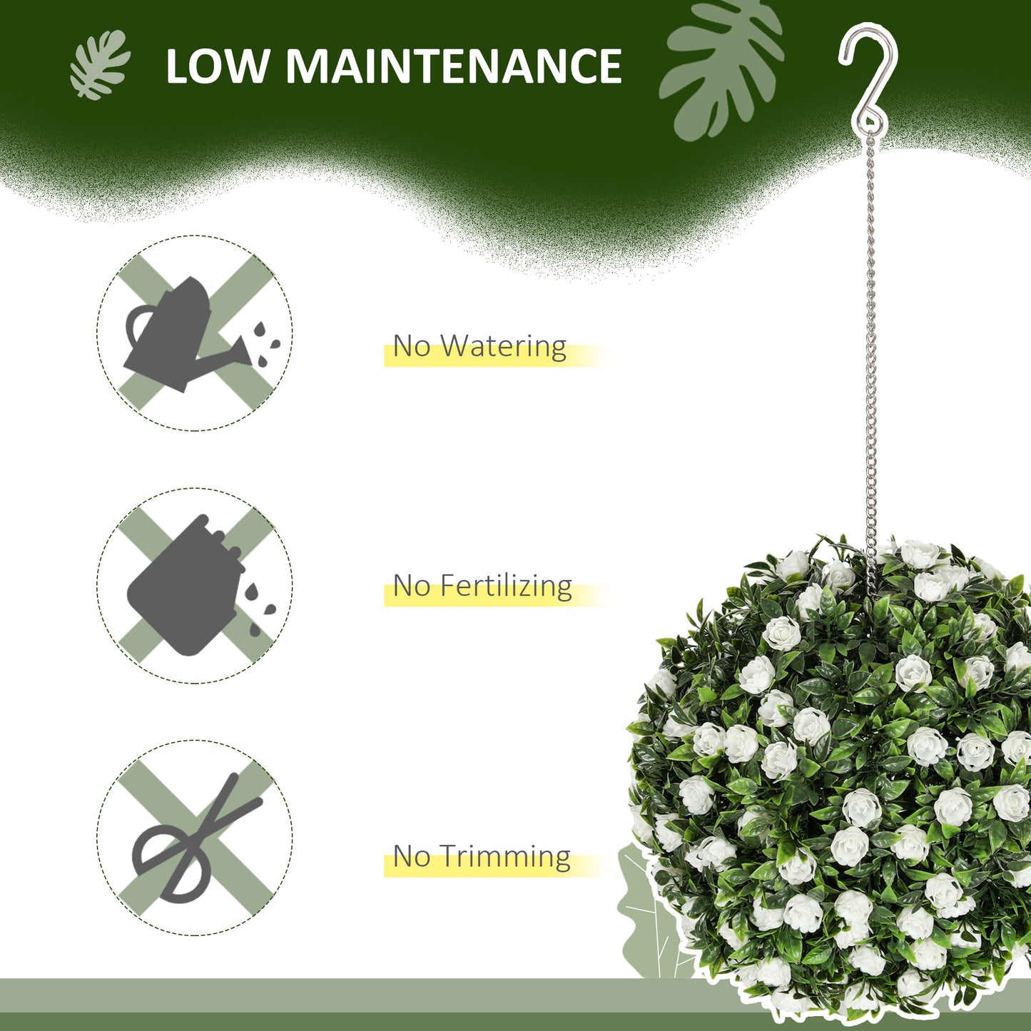 HOMCOM Set of 2 Artificial Plants, UV-Protected Topiary Rose Balls, 28cm, White
