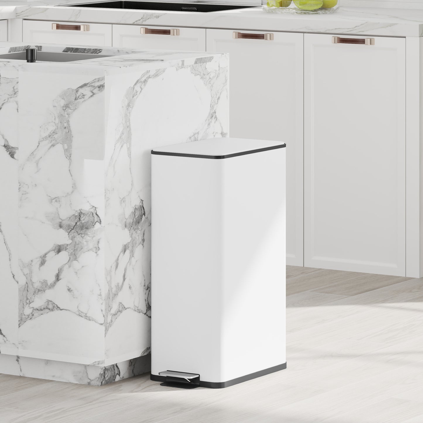 HOMCOM 20L Kitchen Pedal Bin, Slim Stainless Steel Rubbish Bin, Removable Inner Bucket, Soft-Close and Stay-Open Lid, White
