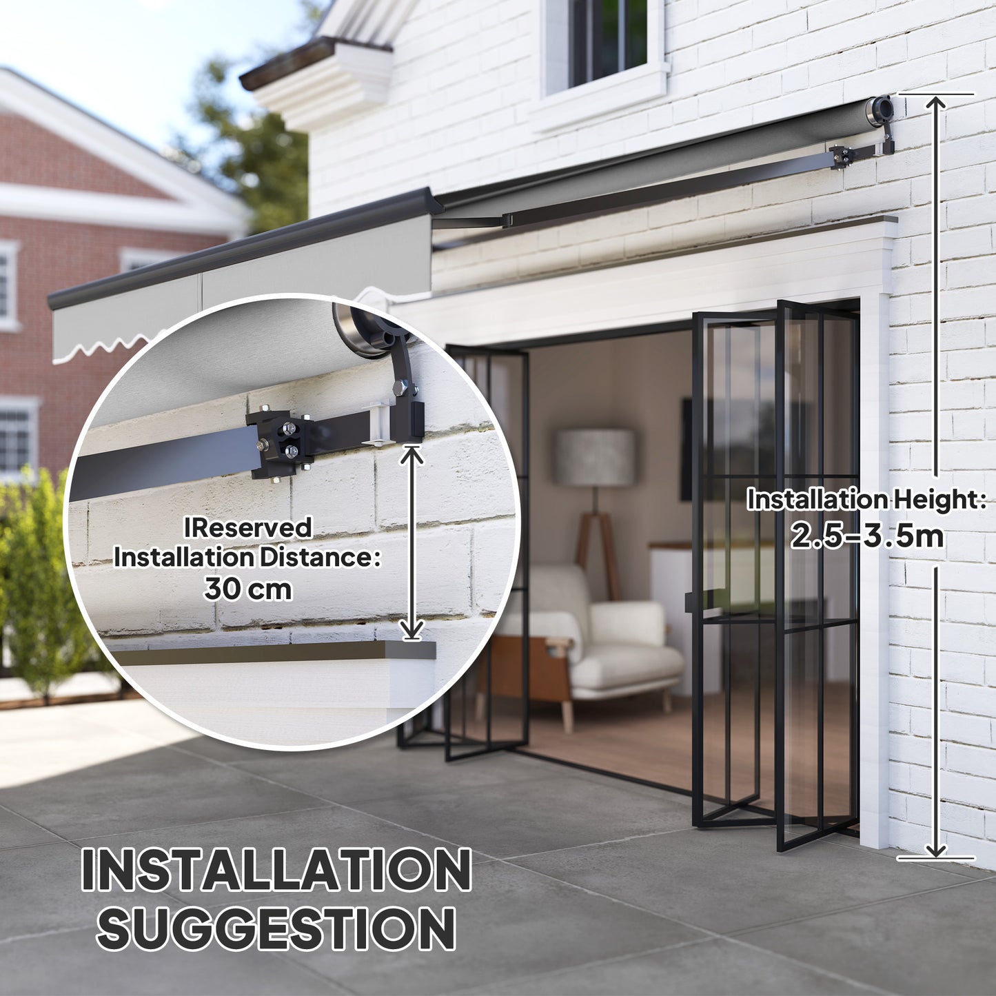 Outsunny Electric Retractable Awning, 3x2.5m with Remote, Aluminium Frame, UV30+ Sun Shade for Patio/Garden/Door, Light Grey