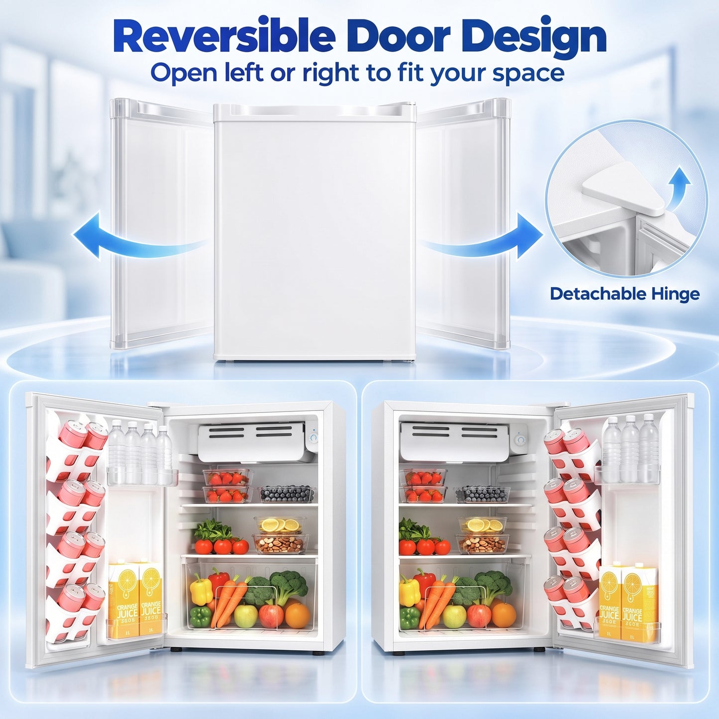 HOMCOM 73 L Mini Fridge with Chiller Box, Single Door Compact Refrigerator, Adjustable Thermostat, Reversible Door, White