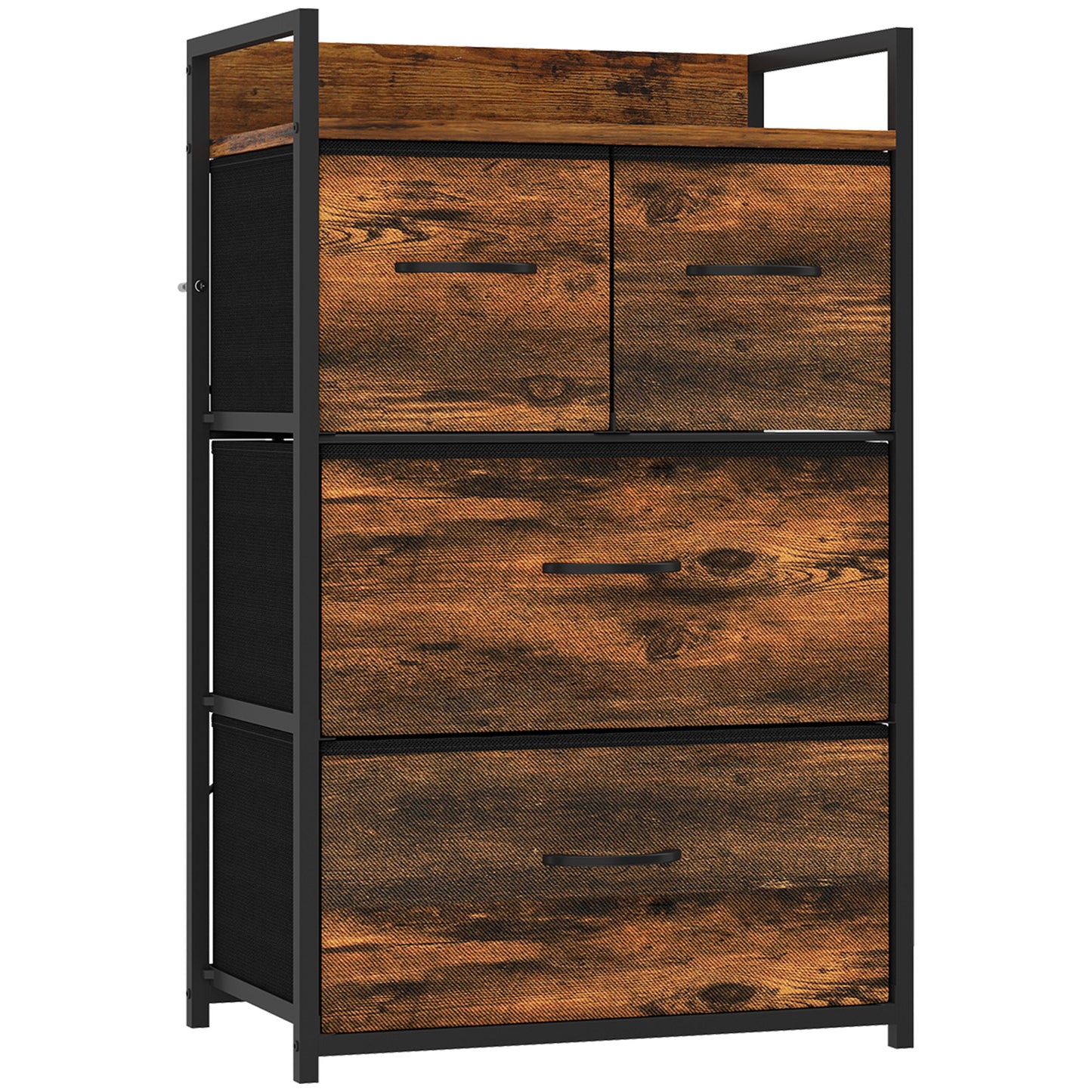 HOMCOM Rustic Chest of Four Fabric Drawers - Rustic Brown