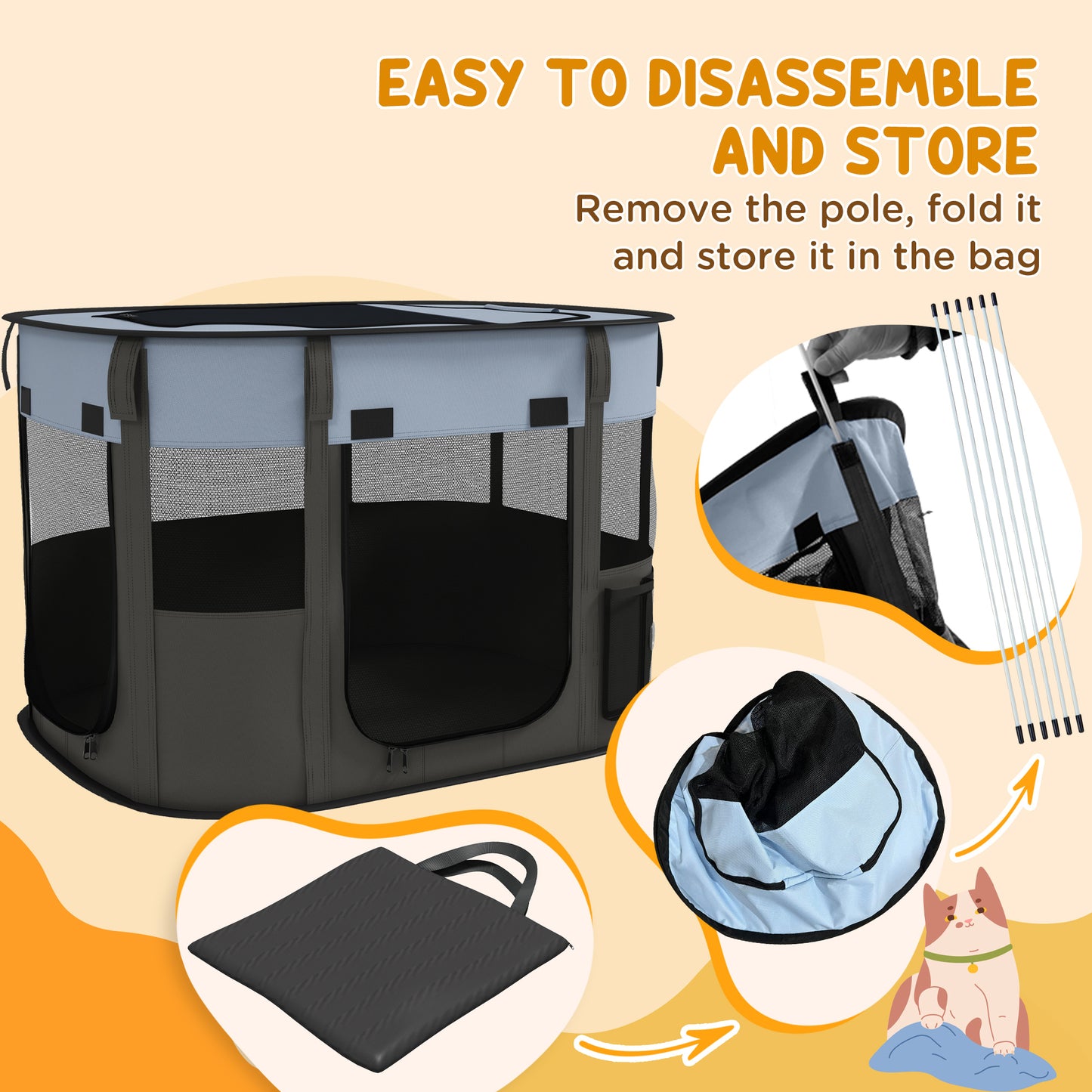 PawHut Foldable Dog Pen with Storage Bag for Indoor/Outdoor Use Grey - Small