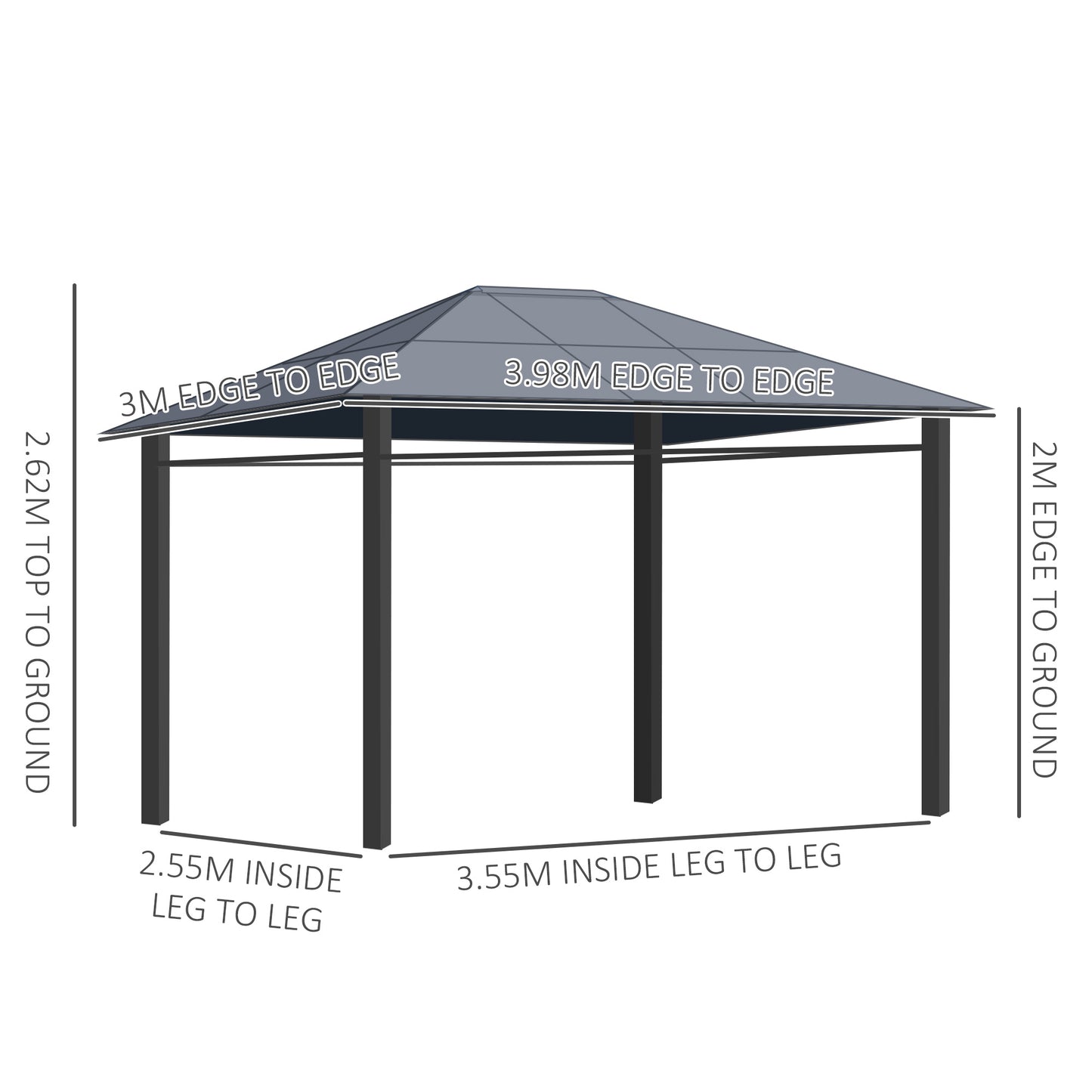 Outsunny Hardtop Gazebo Garden Pavilion with UV Resistant Polycarbonate Roof Curtains Steel & Aluminium Frame 3 x 4m Grey