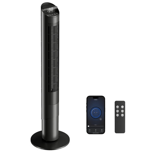 HOMCOM Tower Fan with WiFi App Control Standing Floor Cooling Fan Remote Control 101.8 cm Black
