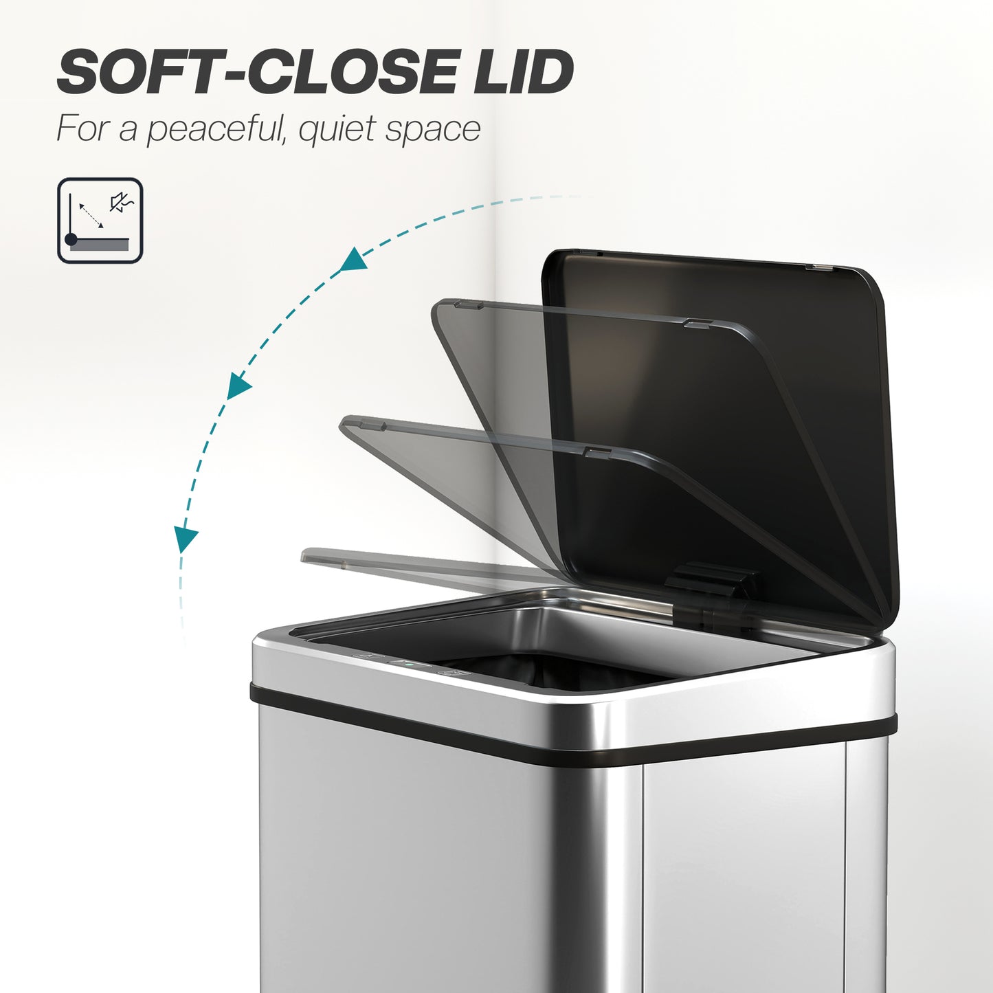 HOMCOM 50L Sensor Bin with Quiet Soft-Close Lid, Automatic Touchless Motion, Fingerprint Resistant Stainless Steel, Silver Tone
