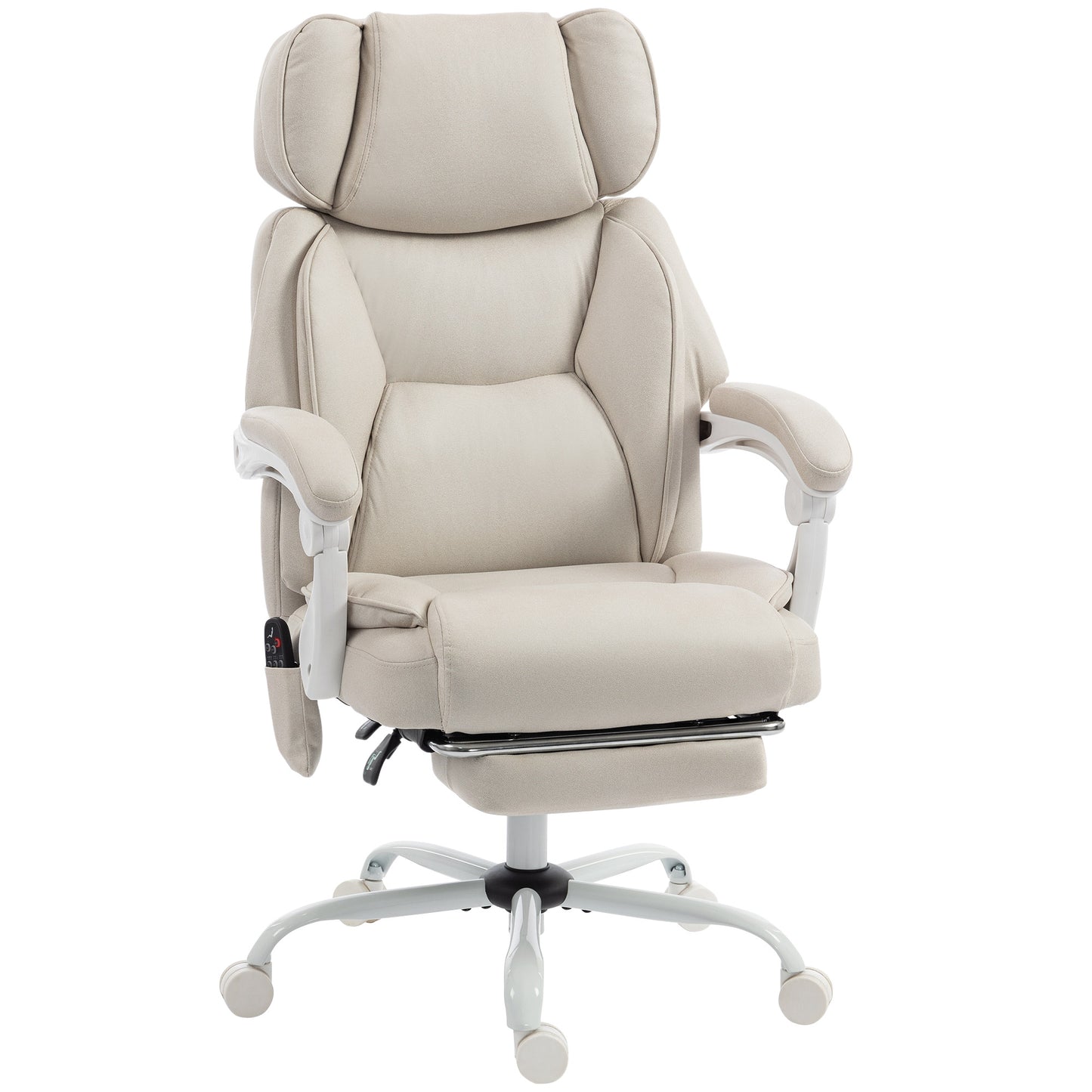 HOMCOM Office Chair with Massage, Heat, Adjustable Headrest, Leathaire‌ Reclining Desk Chair with Footrest, Cream White