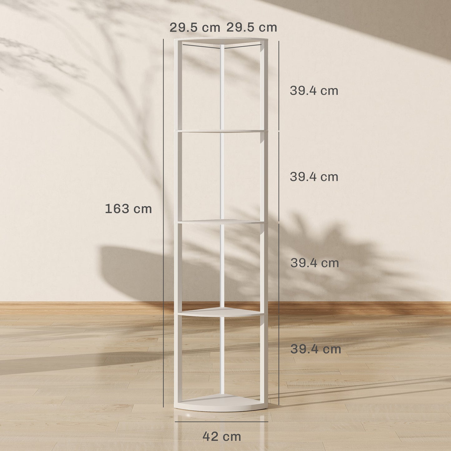 HOMCOM LED Floor Lamp with Shelves, 5-Tier Dimmable Standing Lamp, Adjustable Brightness, Remote Control, Corner Display Shelf Unit, White