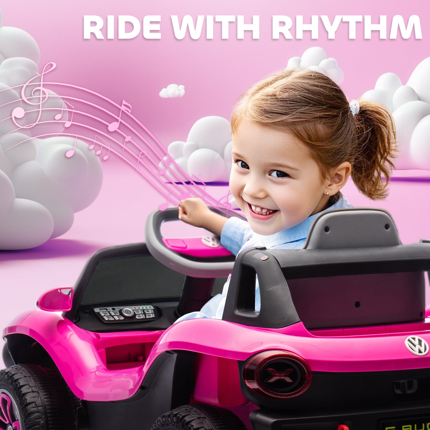 AIYAPLAY Volkswagen Licensed Kids Electric Car with Remote Control for Ages 3-6 Years, Pink