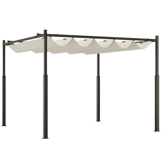 Outsunny 3x3m Garden Pergola with Retractable Roof, Sun Shade Canopy, Cream White