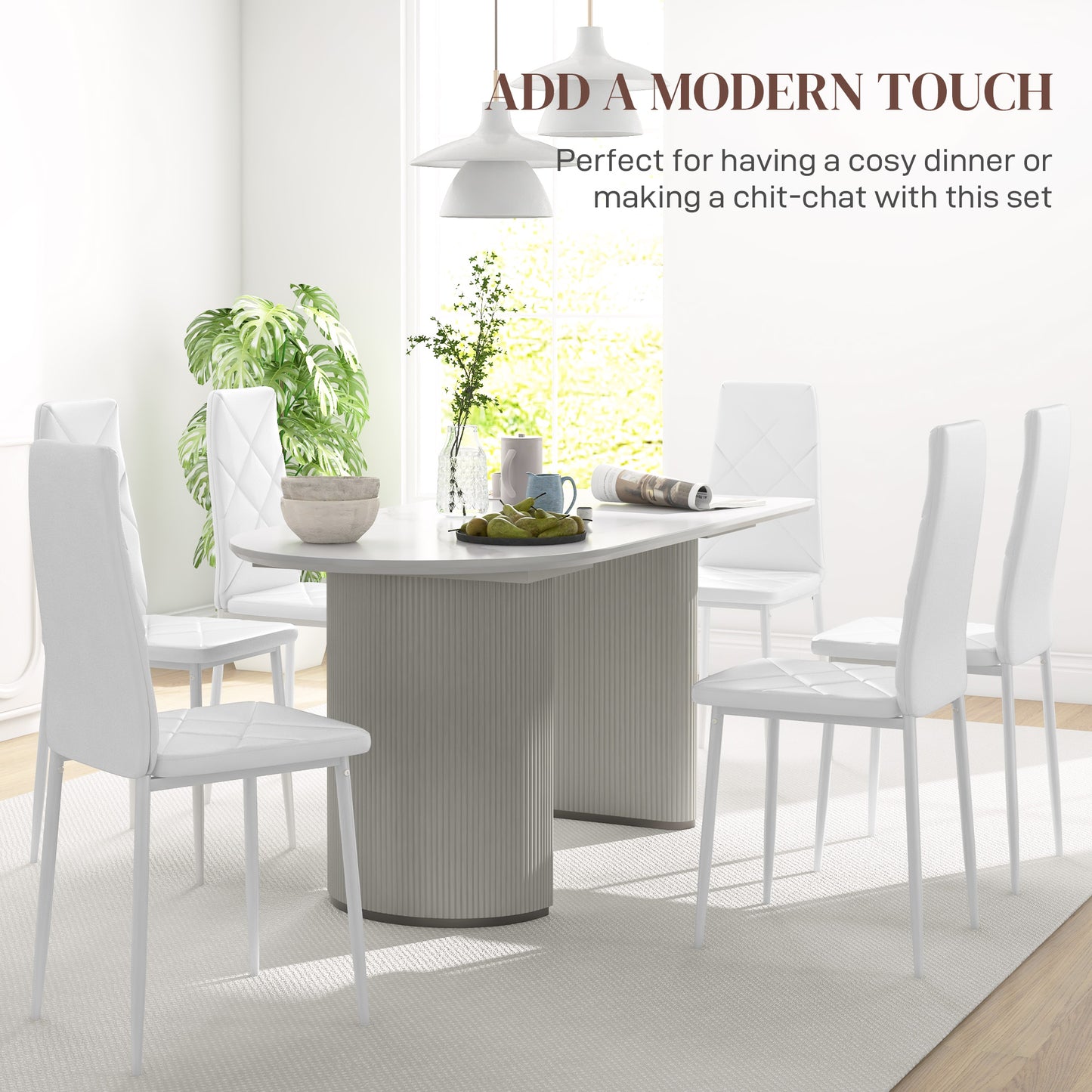 HOMCOM Faux Leather Dining Chairs Set of 6 - White