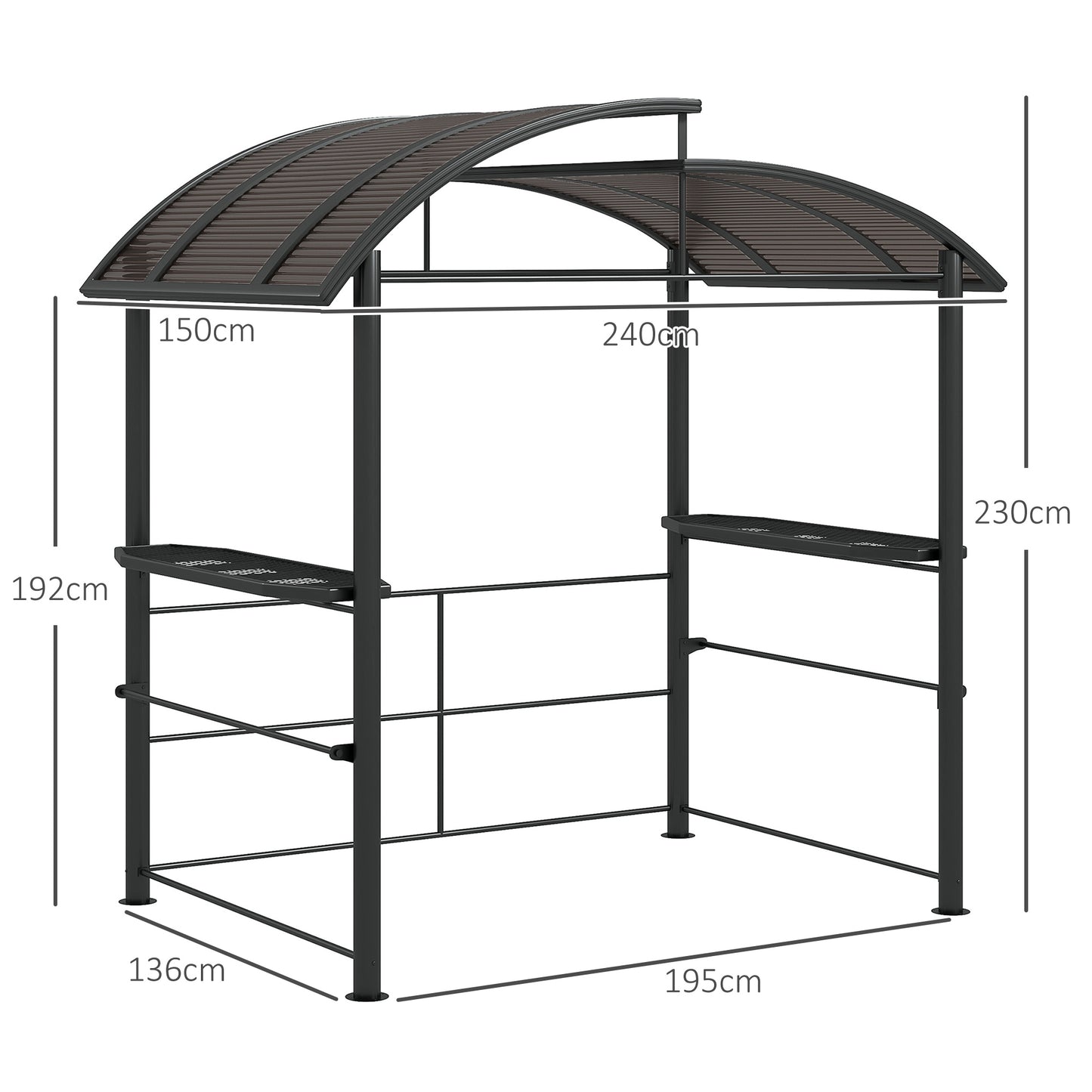 Outsunny 2.4 x 1.5m Outdoor Grill Gazebo with Side Shelves PC Board Roof Dark Grey