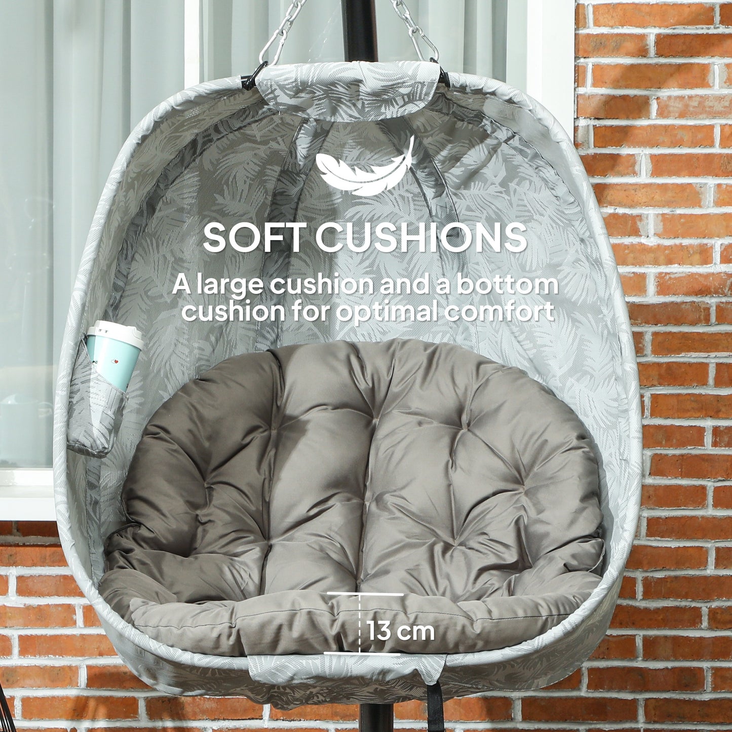 Outsunny Hanging Egg Chair Outdoor Indoor Garden Swing Chair Sand Brown