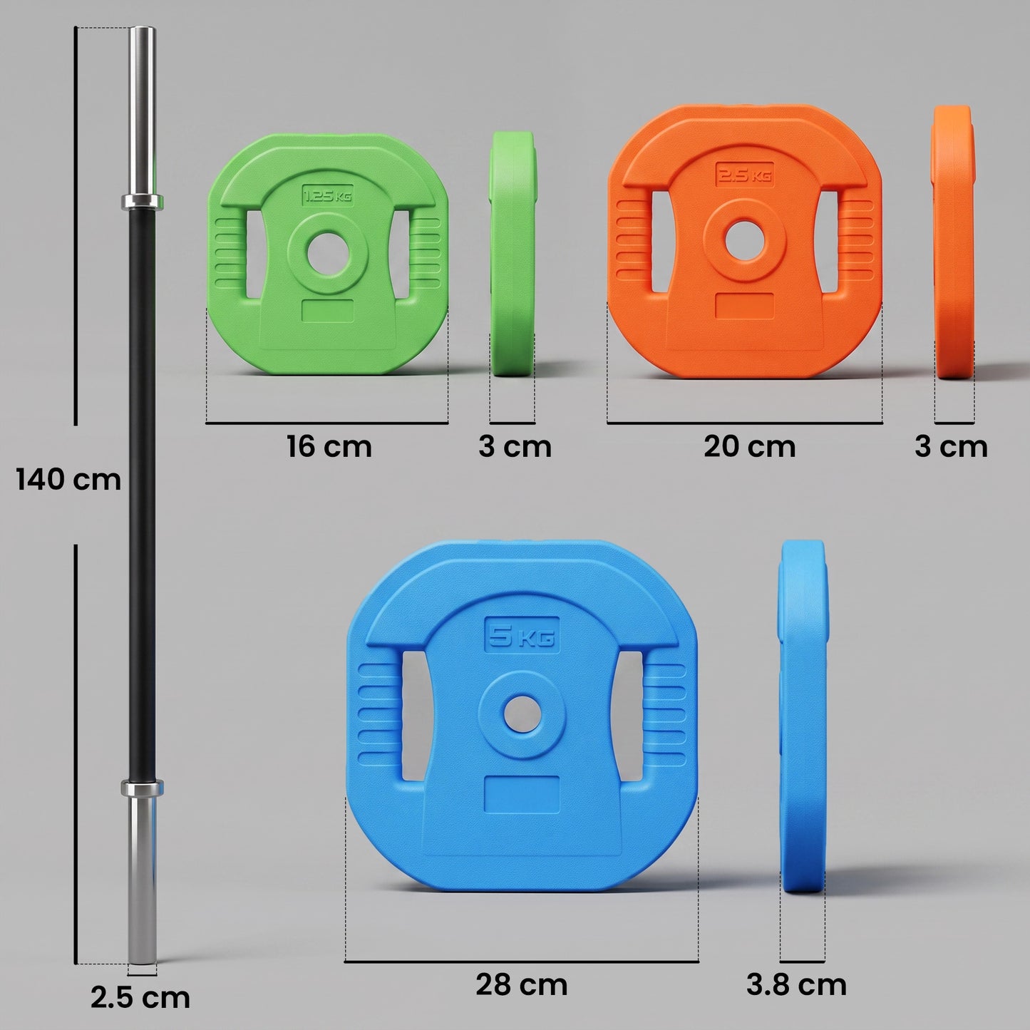 SPORTNOW 30 kg Adjustable Barbell Weights Set, Barbell Bar with Weight Plates, Non-slip Handle, Multicolour