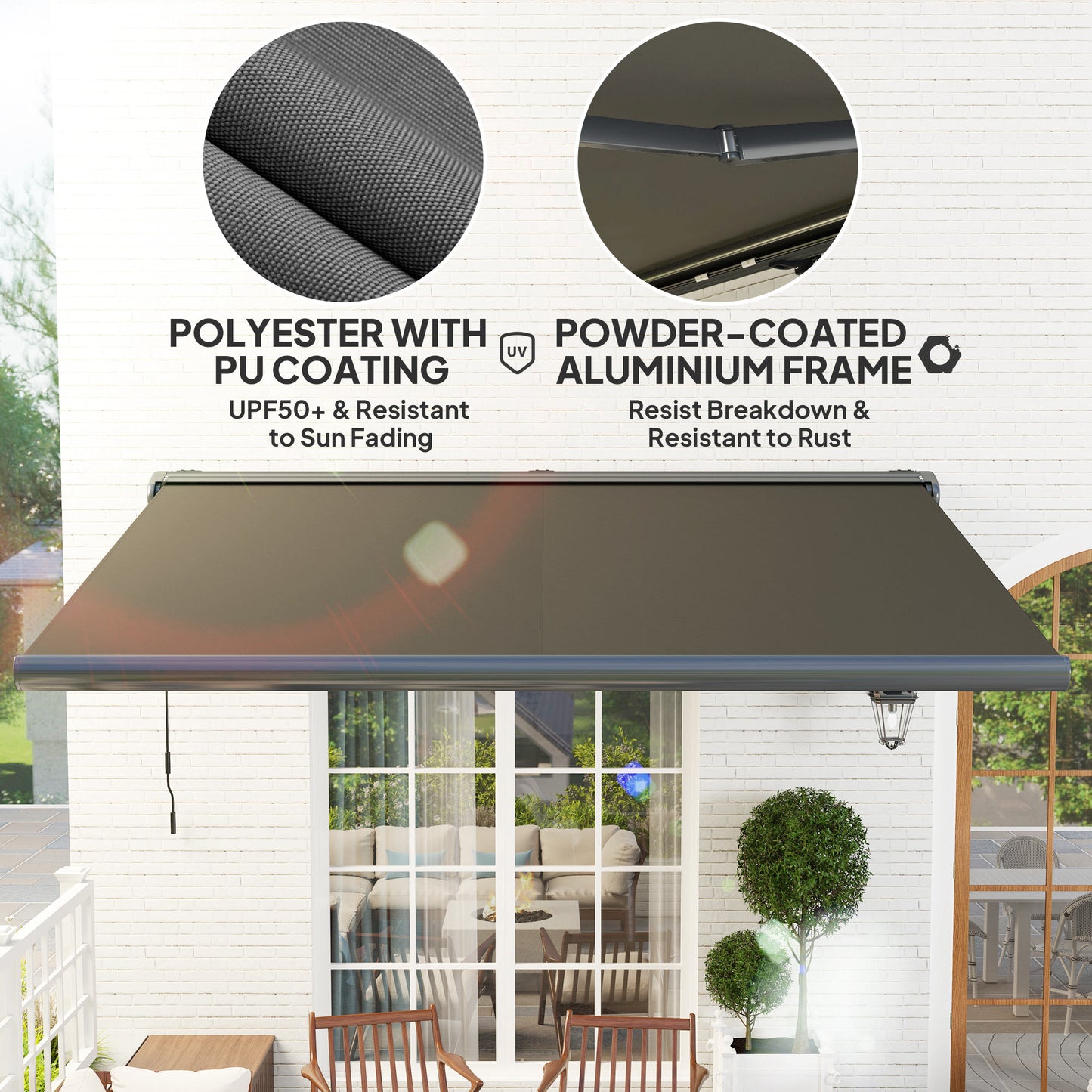 Outsunny Full Cassette Electric Awning with Remote, Aluminium Frame DIY Retractable UPF50+ Sun Shade Canopy, Dark Grey.