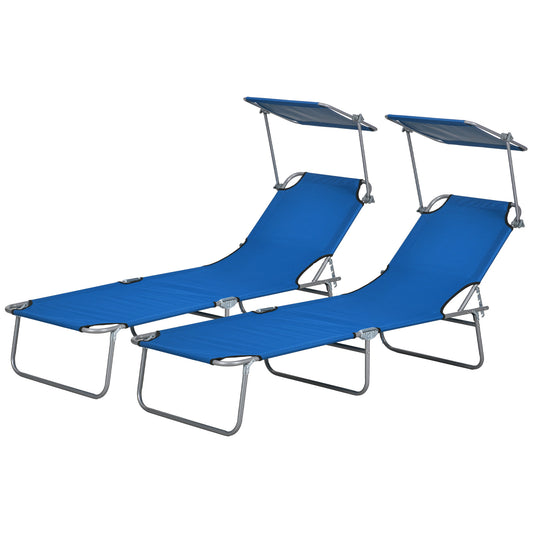 Outsunny 2-Piece Foldable Sun Lounger Set with Shade - Blue