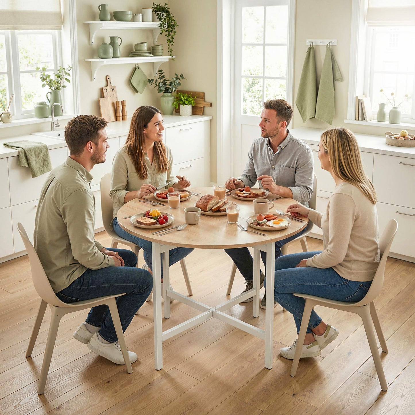 HOMCOM Folding Dining Table, Drop Leaf Extendable Kitchen Table for Small Spaces, Steel Frame, Natural Wood Finish