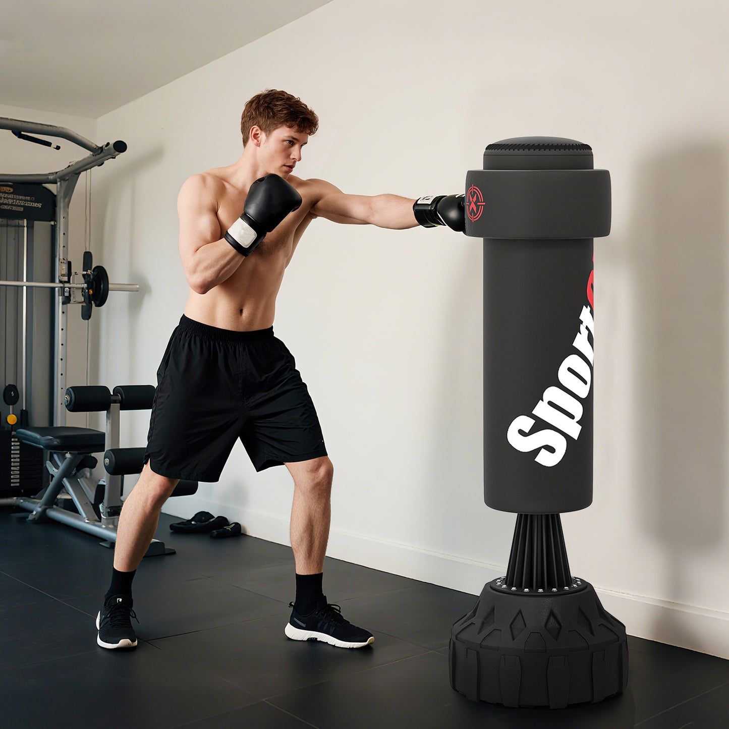 SPORTNOW Freestanding Punching Bag, Heavy Boxing Bag with Stand for Teens/Adults, Adjustable Pad, Hand Wrap, Suction Base for Karate, Taekwondo, MMA, Kickboxing