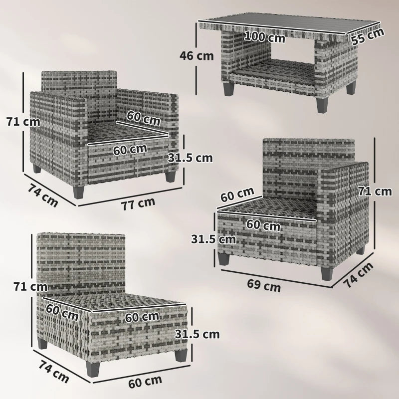 Outsunny Six-Piece Modular Rattan Sofa Set - Light Grey