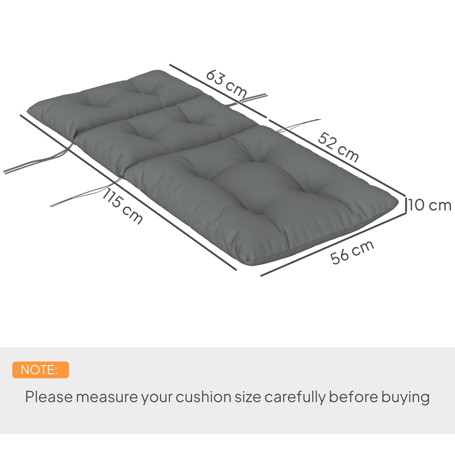 Outsunny Tufted Adirondack Chair Cushion, Thick Pad with Backrest & Ties, Light Grey