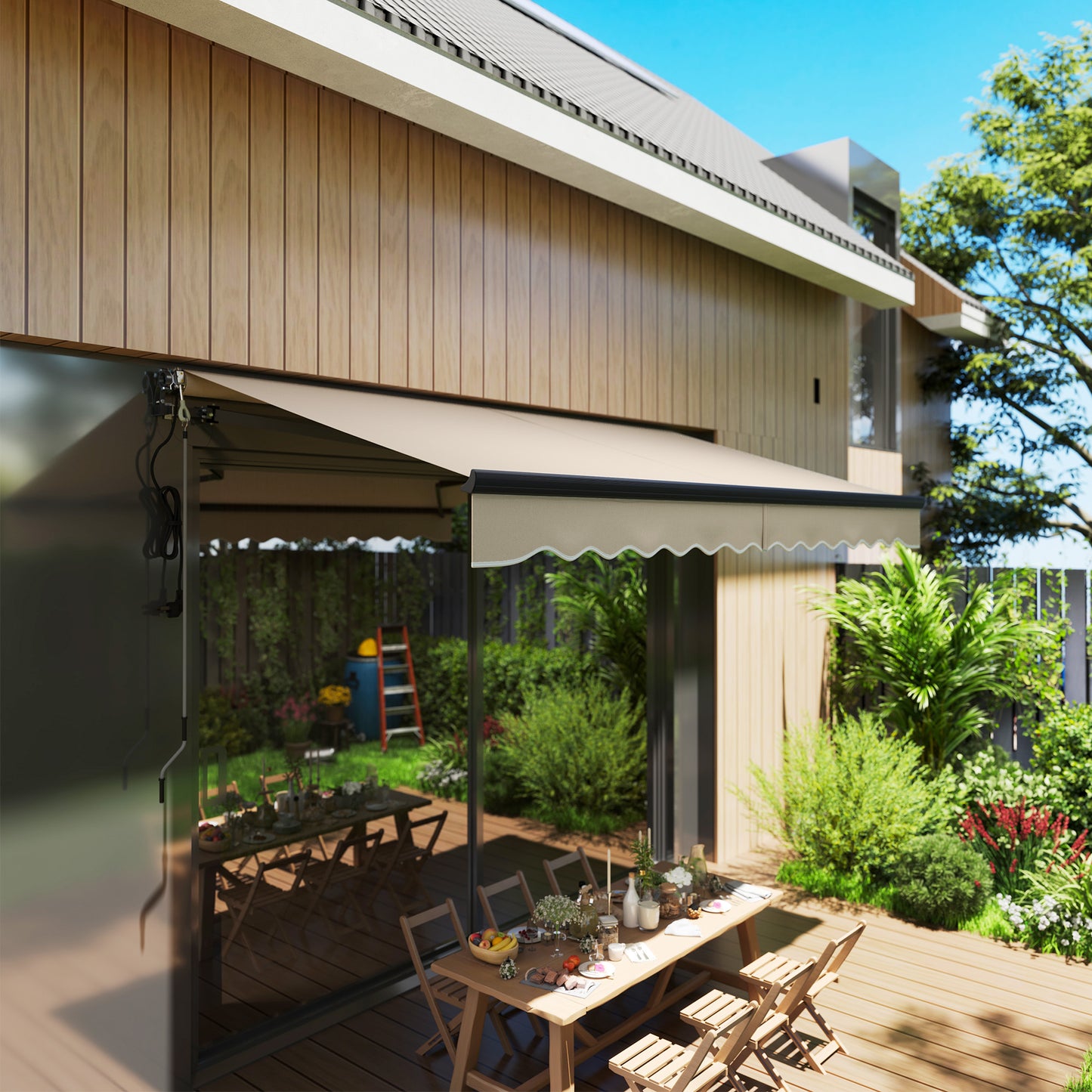 Outsunny 3.5 x 3m Electric/Manual Awning, with Remote - Beige