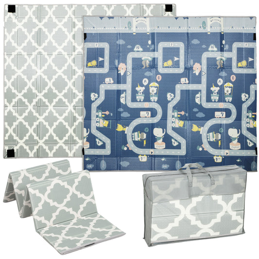 AIYAPLAY Foldable Baby Play Mat, Baby Playpen, Reversible Foam Playmat, Floor Mats for Toddlers, Traffic and Grey Diamond Theme