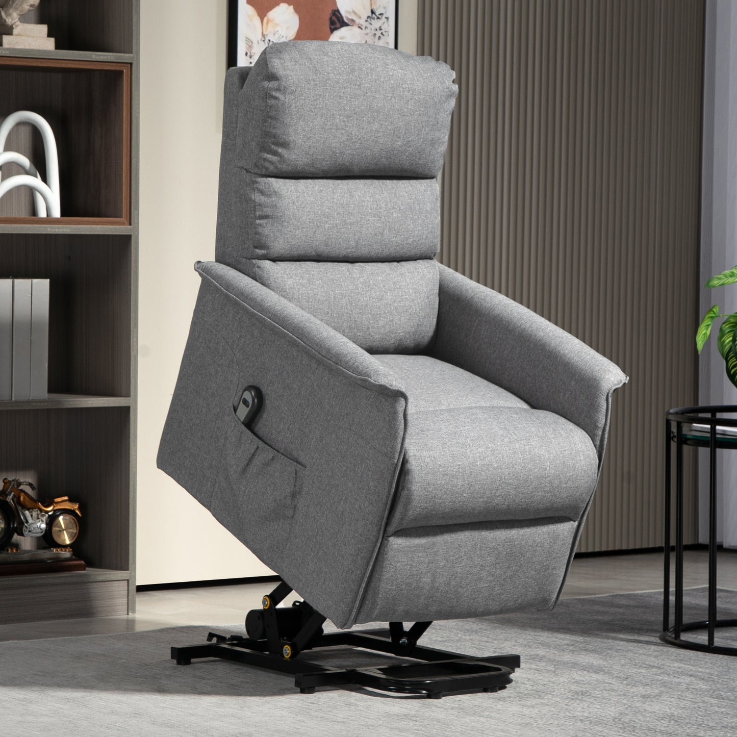 HOMCOM Electric Power Lift Recliner Chair, Fabric, Remote, Side Pockets, Grey