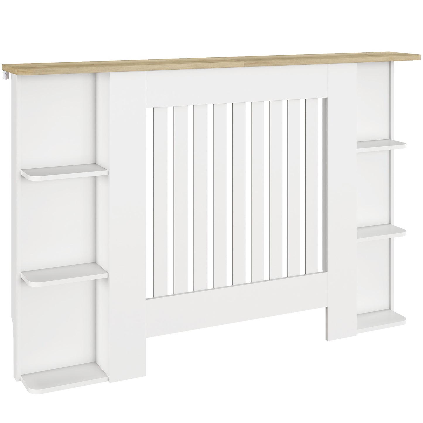 HOMCOM Radiator Cover with Open Storage Shelves, Vertical Slatted Cabinet Shelf for Living Room, Hallway, Medium, White (H: 83/W: 124/D: 19 cm)