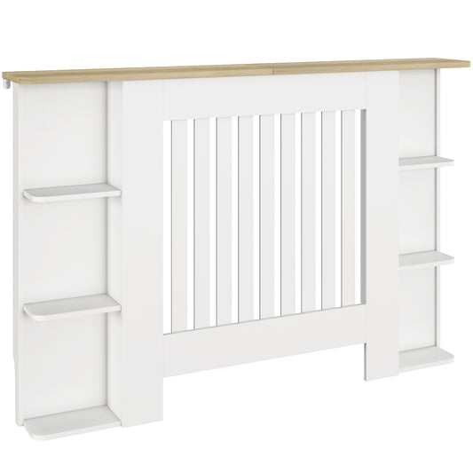 HOMCOM Radiator Cover with Open Storage Shelves, Vertical Slatted Cabinet Shelf for Living Room, Hallway, Medium, White (H: 83/W: 124/D: 19 cm)