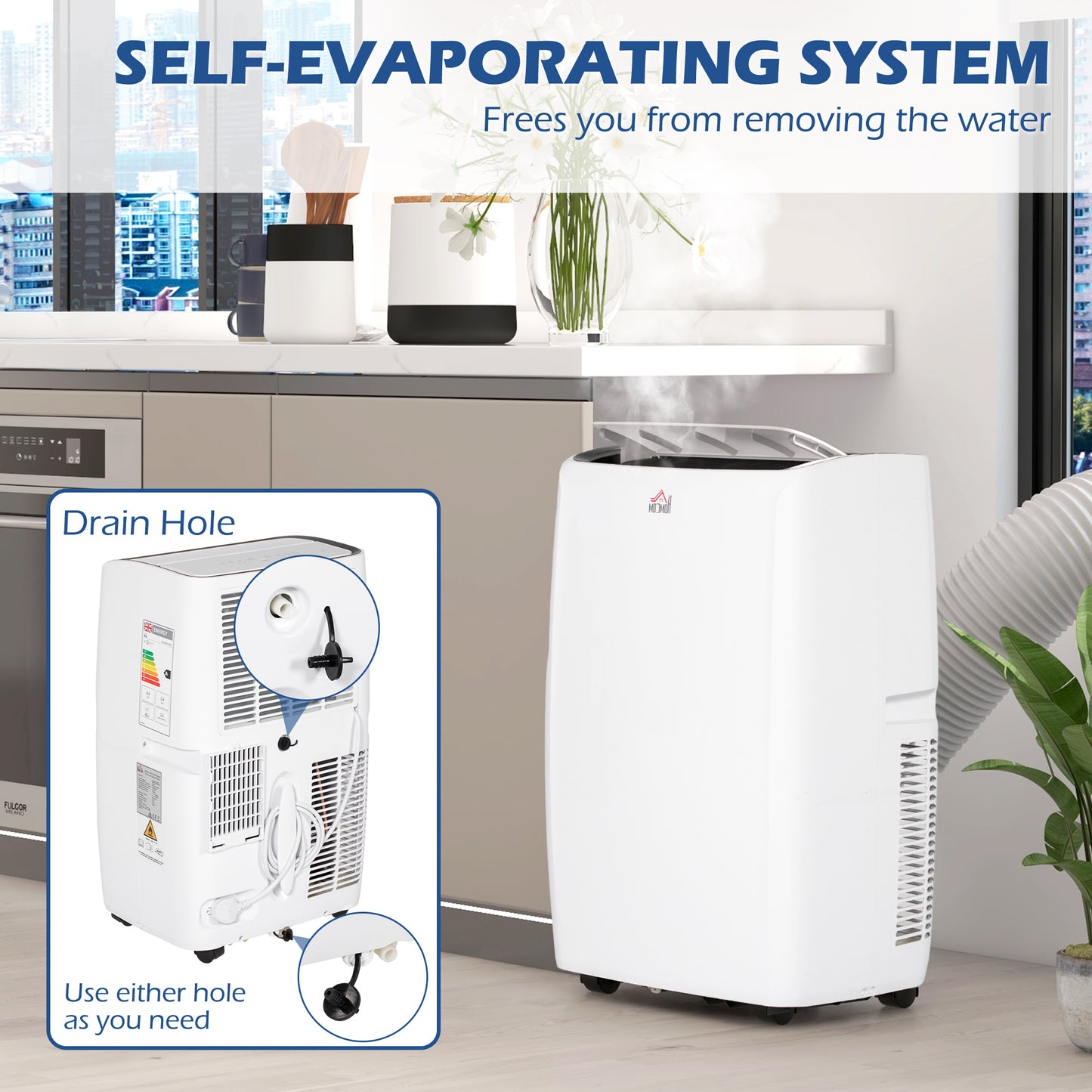 HOMCOM 14,000 BTU Mobile Air Conditioner for Room up to 40m with Dehumidifier Sleep Mode 24H Timer On/off Wheels