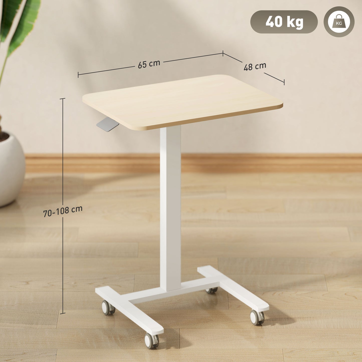 Vinsetto Movable Standing Desk, Adjustable Sit-Stand Design with Crank, Natural Wood