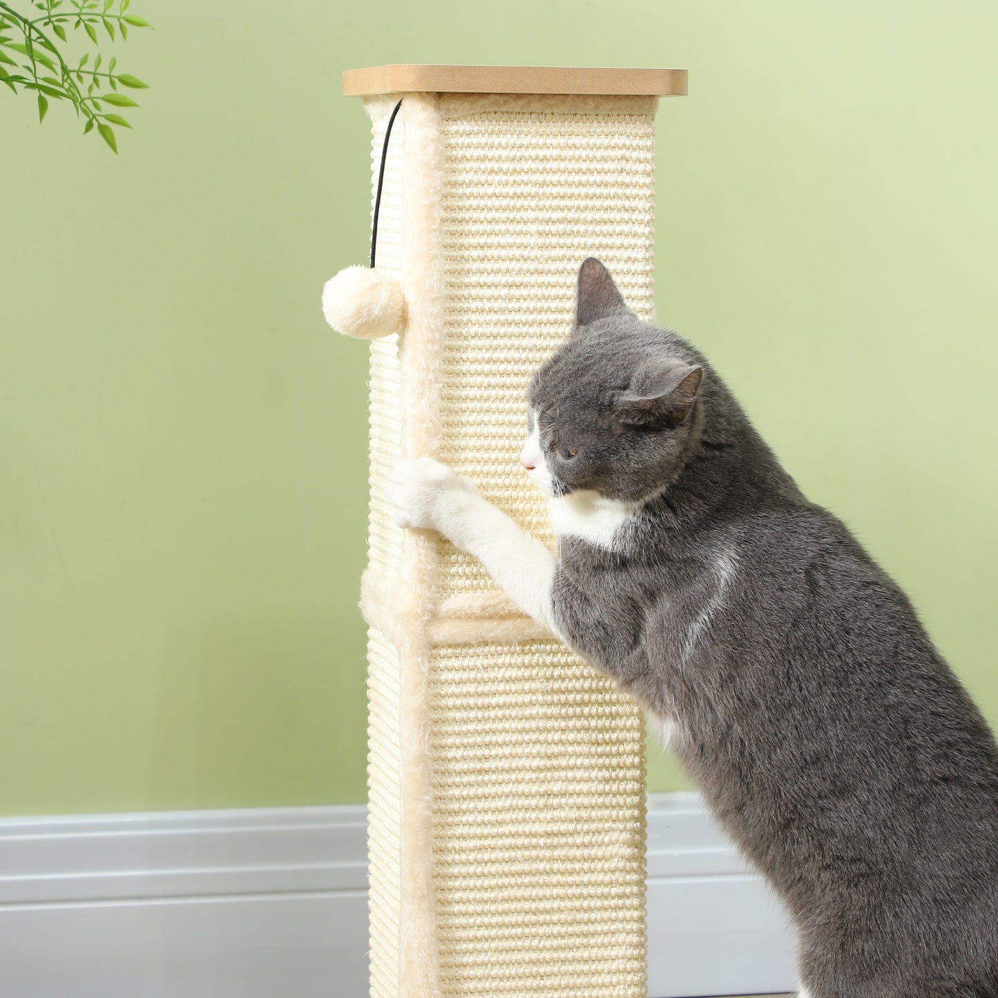 PawHut 3 in 1 Cat Scratching Post, 67cm Cat Scratcher w/ Track Ball Toy, Oak