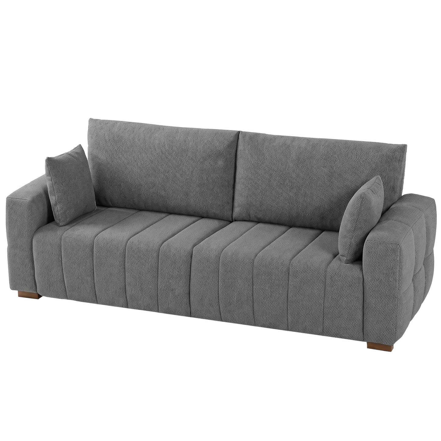 HOMCOM 3 Seater Sofa, Upholstered Velvet Couch for Bedroom with Pillows, Padded Cushion and Wood Legs, Grey